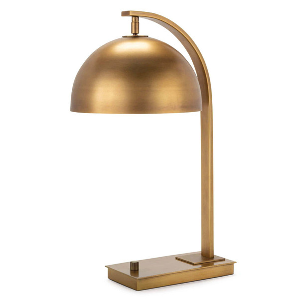 angled adjustable metal desk lamp in a brass finish